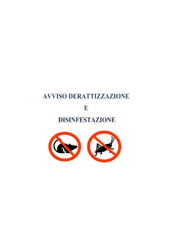 AVVISO DERATTIZZAZIONE E DISINFESTAZIONE