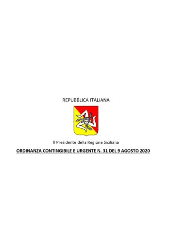 Regione Siciliana – Ordinanza Contingibile e Urgente n. 31 del 09 Agosto 2020