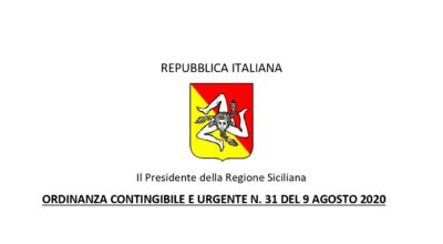 Regione Siciliana – Ordinanza Contingibile e Urgente n. 31 del 09 Agosto 2020