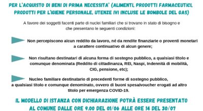 Buoni spesa/Voucher per l’emergenza socio-assistenziale da Covid-19 per l’acquisto di beni di prima necessità