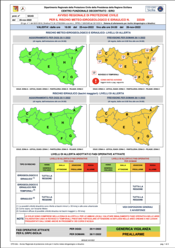 25-nov-2022  AVVISO REGIONALE DI PROTEZIONE CIVILE PER IL RISCHIO METEO-IDROGEOLOGICO E IDRAULICO N. 22329